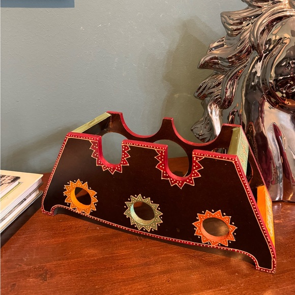 Hand painted Scandinavian wood wine bottle rack food storage kitchen home decor - Picture 2 of 6